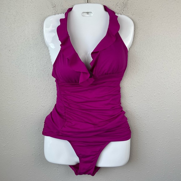 NWT Lauren Ralph Lauren Magenta Two-Piece Swimsuit Sizes 6 or 10 - Picture 1 of 7